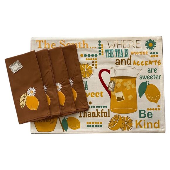 13 Pc Set Sweet Tea 4 Placemats 4 Napkins 5 Absorbent Towel Set Lemon Daisy - Picture 8 of 10